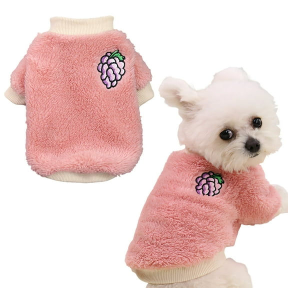 TELOLY Kitten Clothes,Polyester Boy Dog Clothes for 1.10-2.20 Lbs for Cats and Dogs,Autumn and Winter Warm Grapes Dog Sweaters for Small Dogs Girl,Pink,Xs