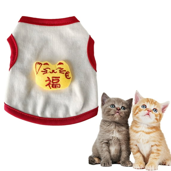 TELOLY Kitten Clothes,Polyester Cat Clothes for 3.31-4.41 Lbs Kittens and Puppies,Lucky Cat Cotton Breathable Small Dog Costume,White,S