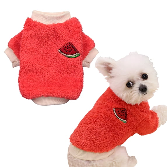 TELOLY Kitten Clothes,Polyester Cat Costumes for Cats Only for 2.20-4.41 Lbs for Cats and Dogs,Autumn and Winter Warm Watermelon Dog Sweaters for Small Dogs Girl,Red,S