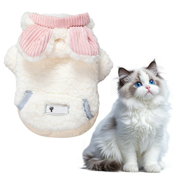TELOLY Kitten Clothes,Polyester Dog Sweater for Cats and Dogs Between 1.10 and 2.20 Lbs,Winter Hooded Thickened Warm Bear Small Dog Costume,White,Xs