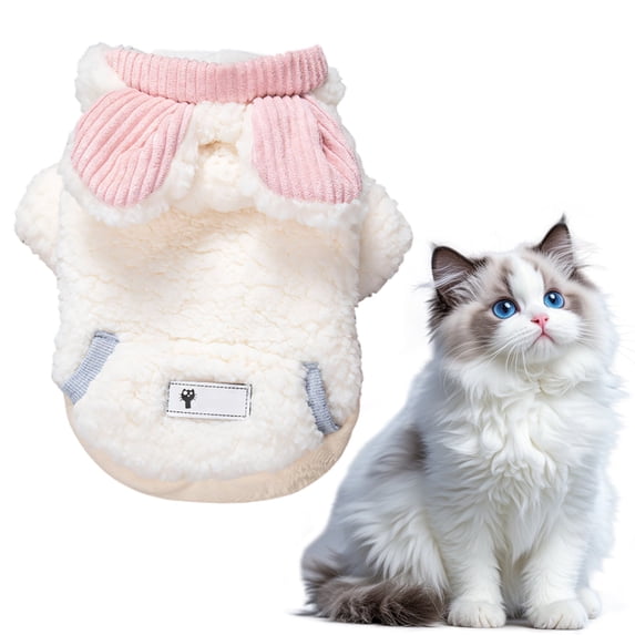 TELOLY Kitten Clothes,Polyester Girl Dog Clothes for Cats and Dogs Between 11.02 and 14.33 Lbs,Winter Hooded Thickened Warm Bear Dog Apparel & Accessories,White,Xl