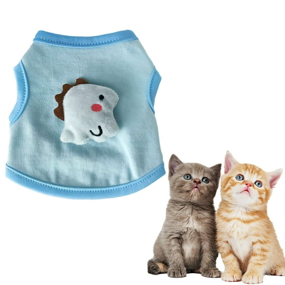 TELOLY Kitten Clothes,Polyester Girl Dog Clothes for 0.55-1.10 Lbs Kittens and Puppies,Dinosaur Cotton Breathable Pet Costumes,Blue,Xxs