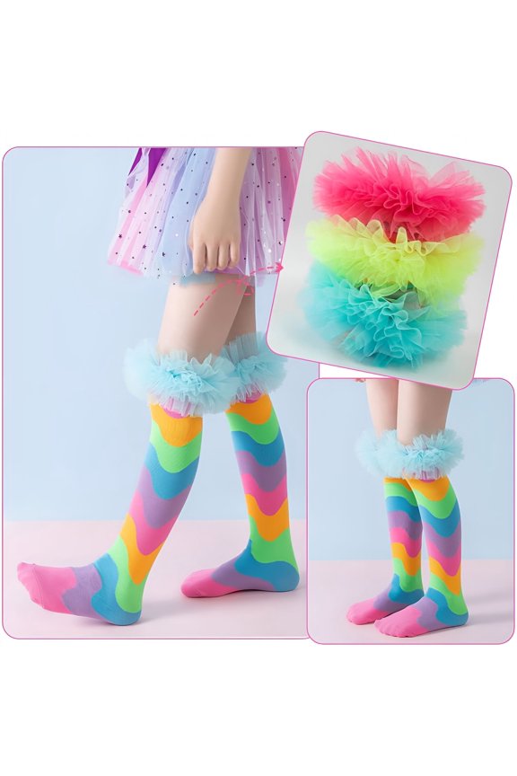 Knee High Stockings Rainbow Tights Long Socks Cute Little Students Socks Striped