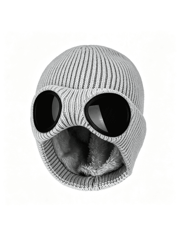Knitted Goggles Beanie-Fleece Lined Winter Hat for Men Women|Knitted Fleece-Lined Beanie with Removable Goggles,Soft Warmth,Stretch Fit,And Stylish Comfort for Winter Wear