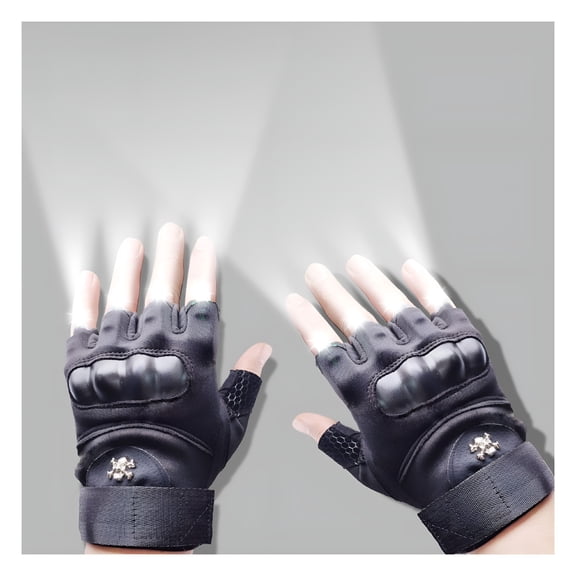 TELOLY LED Flashlight Gloves, Half Finger Lighted Gloves Gifts for Men Women, Flashlight Gloves with 8 LEDs Stocking Stuffers Cool Gadgets Christmas Birthday Gifts for Men and Women