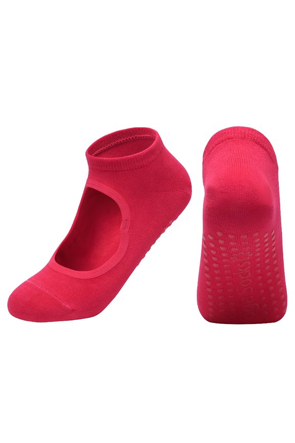 Ladies' Solid Color Backless Grip Socks Yoga Ankle Sports Socks Anti Slip Slippers Socks Red