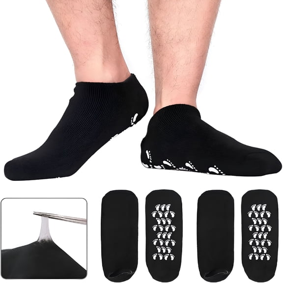 TELOLY Large Men's Moisturizing Gel Socks Men's Feet Care Ultimate Treatment for Dry Cracked Rough Skin on Feet Pack of 2 Pairs Black US Men 10-15