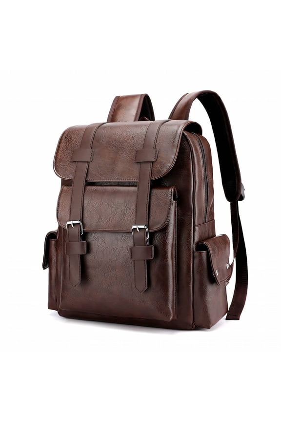Leather Backpack for Men Adjustable Straps Leather Laptop Backpack Expansive Storage Elastic Adjustable Straps Leather Travel Backpack Style3 Brown
