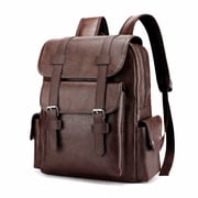 TELOLY Leather Backpack for Men Adjustable Straps Leather Laptop Backpack Expansive Storage Elastic Adjustable Straps Leather Travel Backpack Style3 Brown