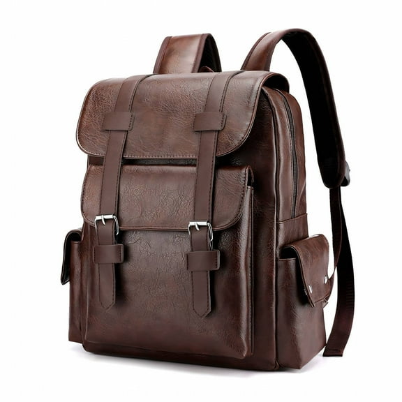 TELOLY Leather Backpack for Men Adjustable Straps Leather Laptop Backpack Expansive Storage Elastic Adjustable Straps Leather Travel Backpack Style3 Brown