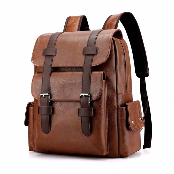 TELOLY Leather Backpack for Men Adjustable Straps Leather Laptop Backpack Expansive Storage Fully Adjustable Straps Leather Travel Backpack Style2 Khaki