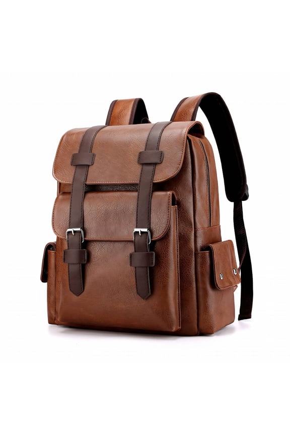 Leather Backpack for Men Adjustable Straps Leather Laptop Backpack Expansive Storage Fully Adjustable Straps Leather Travel Backpack Style2 Khaki