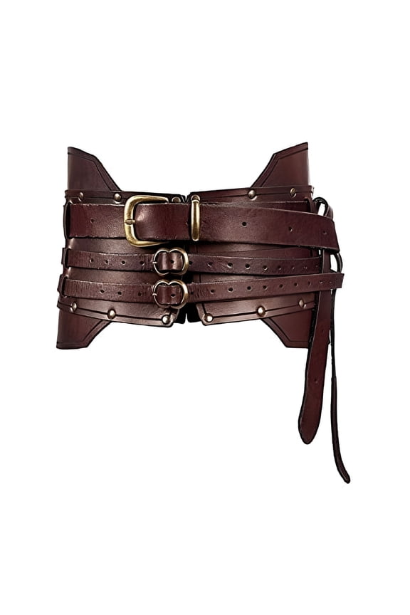 Leather Belt Wide Waist Belt Renaissance Heavy Armor Steampunk Retro Waist Wrap Girdle for Cosplay Stage Props, Brown