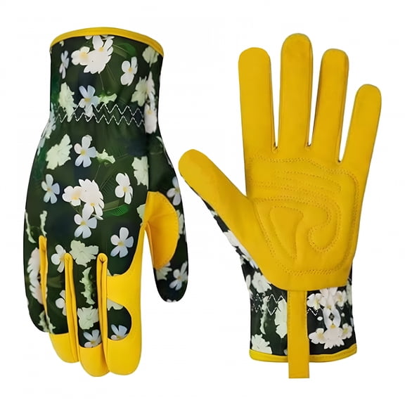 TELOLY Leather Gardening Gloves for Women, Large, Thorn Resistant & Waterproof Canvas for Rose Pruning, Weeding, Planting, and Yard Work