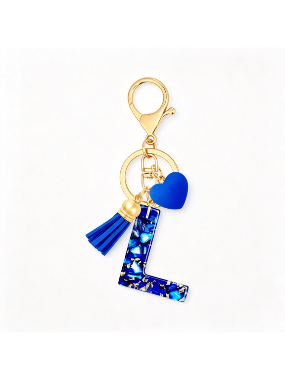 Letter Keychain for Women, Heart Resin Initial Bag Charm | Personalized Alphabet Charm with Heart Detail for Purses, Totes and Keys L Keychain