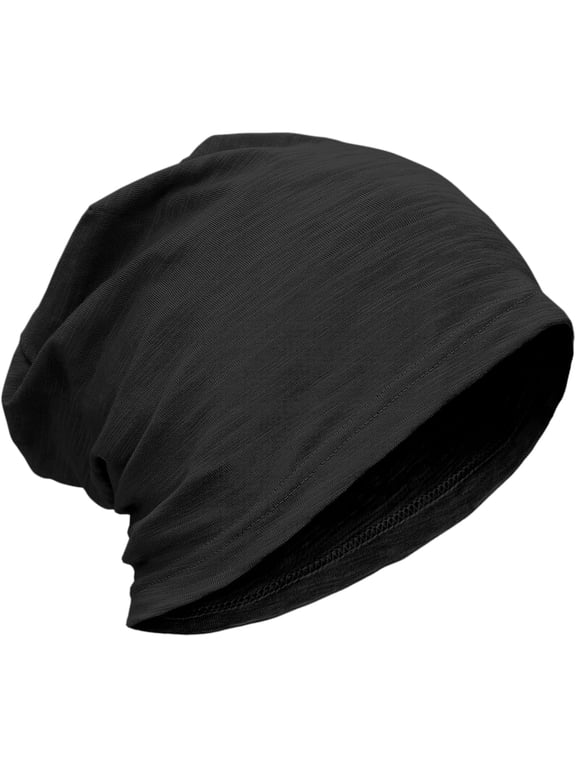Lightweight 100% Cotton Slouchy Beanie-Thin Breathable Summer Hat for Men Women,Chemo Skull Cap Baggy Headwear Thin Breathable Black Beanie