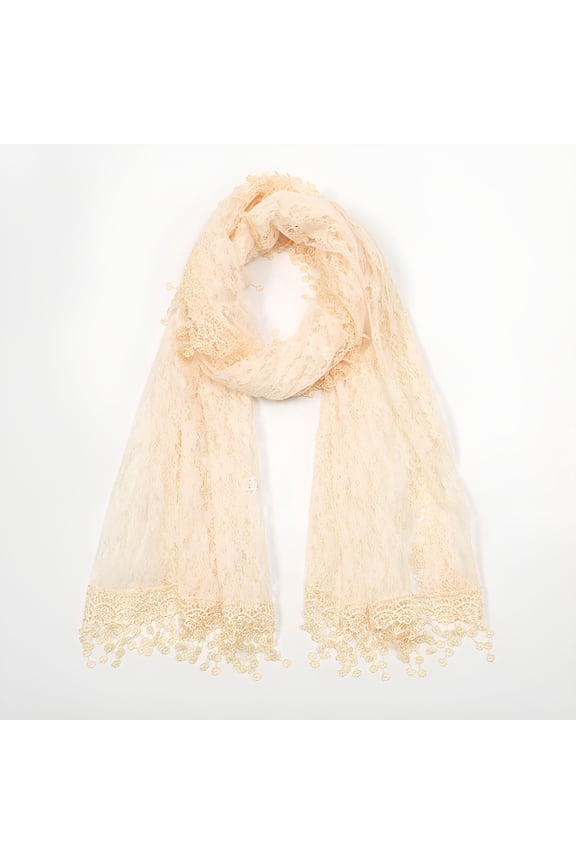 Lightweight Feminine Teardrop Fringe Vintage Lace Scarf Mesh Crochet Tassel Scarfs for Women