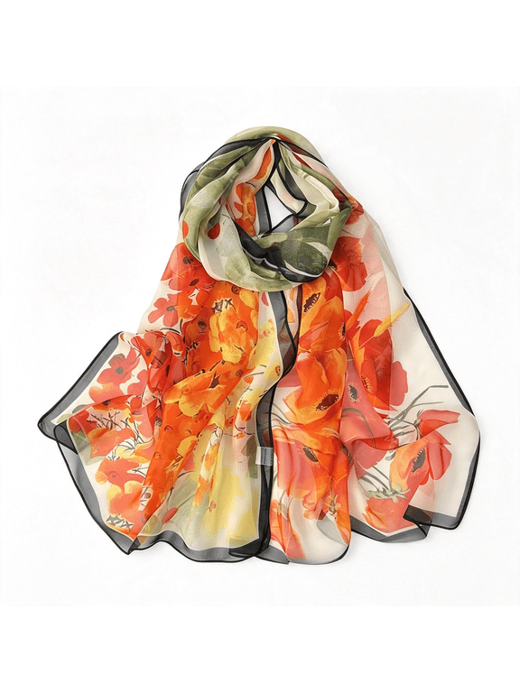 Lightweight Scarves for Women Elegant Floral Pattern Scarf Shawls Sunscreen Head Shawls, Breathable Uv Protection Scarfs for Women