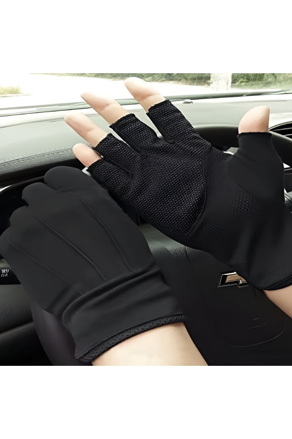 Lightweight Summer Fingerless Gloves UV Sun Protection Driving Cotton Gloves Nonslip Touchscreen Gloves-Black