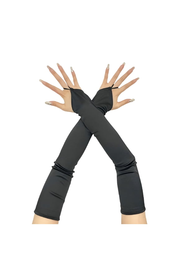 Long Gloves for Women Opera Dancing Elastic Fingerless Gloves Satins