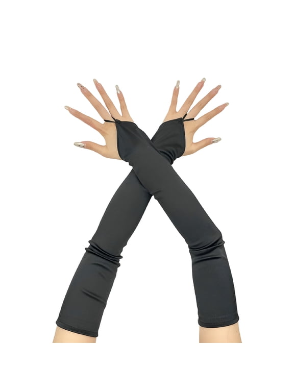 Long Gloves for Women Opera Dancing Elastic Fingerless Gloves Satins