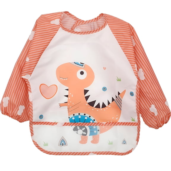 TELOLY Long Sleeve Baby Bib, Waterproof Toddler Smock with Dinosaur Print, Full Coverage