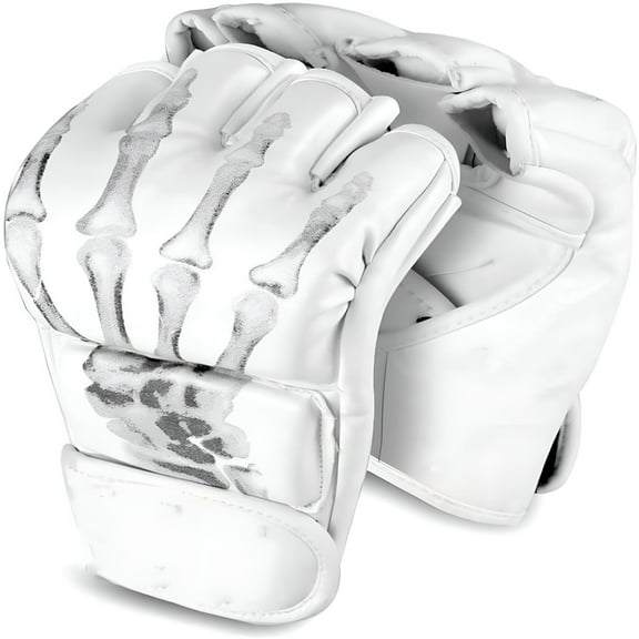 TELOLY MMA Gloves, Half-Finger Boxing Fight Gloves MMA Mitts with Adjustable Wrist Band UFC Gloves for Sanda Spar Punching Bag Training (One Size Fits Most)