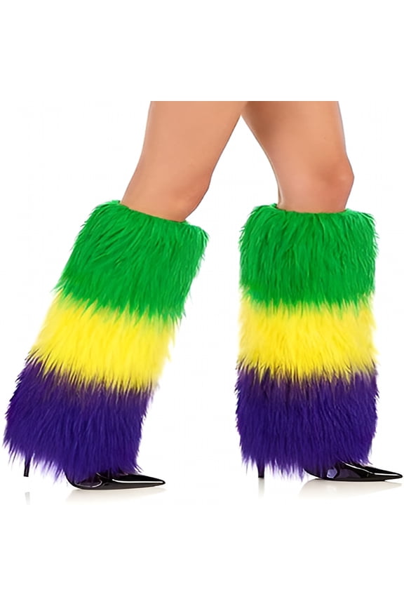 2026 New Mardi for Gras Leg Warmers,Mardi for Gras Accessories Green Purple and Gold Long Boot Faux Fur Leg Warmers Unisex for Holiday Carnival Party Masquerade Costume