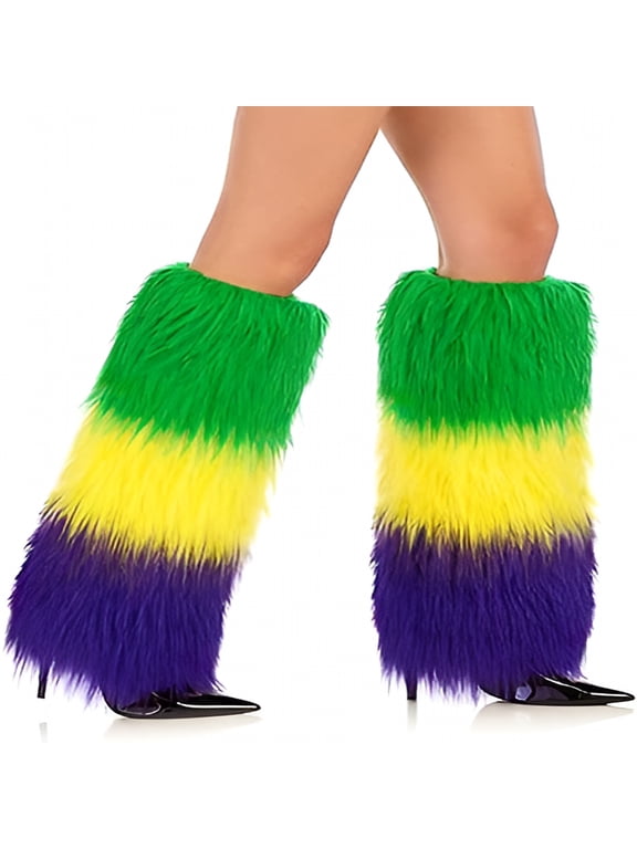 2026 New Mardi for Gras Leg Warmers,Mardi for Gras Accessories Green Purple and Gold Long Boot Faux Fur Leg Warmers Unisex for Holiday Carnival Party Masquerade Costume
