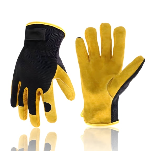 TELOLY Men Leather Gardening Gloves, Utility Work Gloves for Mechanics, Construction, Driver, Dexterity Breathable Design