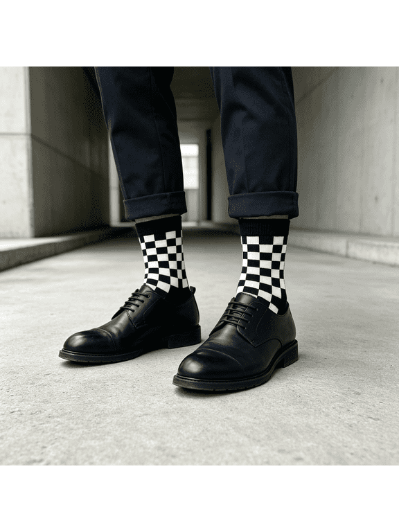 Men'S Black and White Checkered Socks, Shoe Size 6-12 Classic Checkered Socks