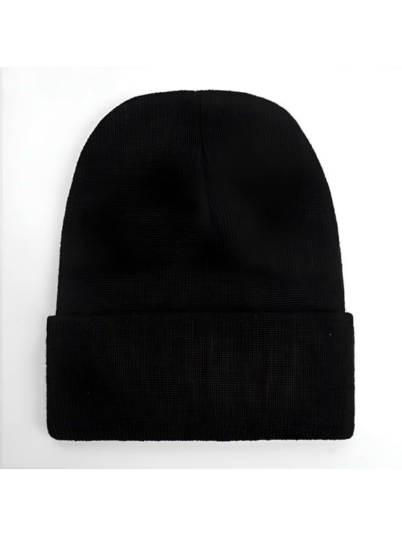 2026 New Men Women Knit Skully Beanie Hat Ski Cap Cuff Slouchy Plain Solid Warm Winter Black Winter Hat - Black