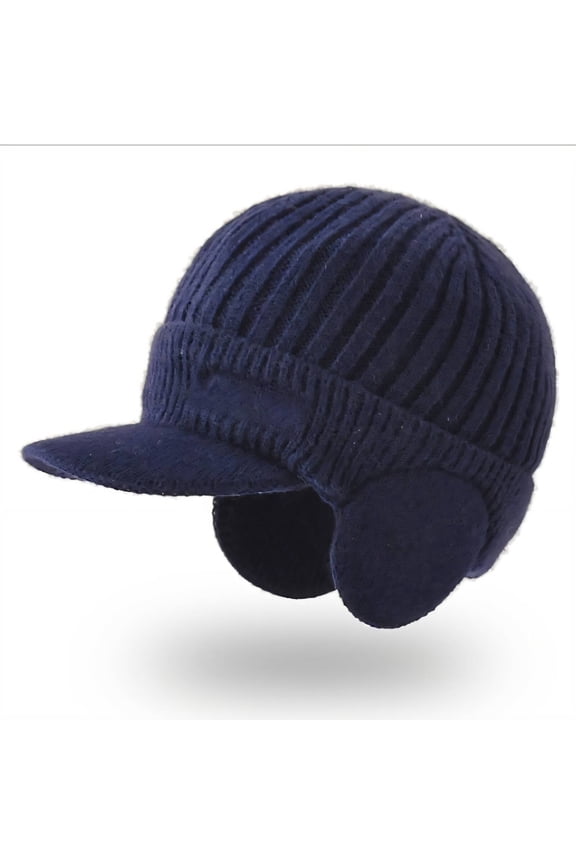 Men's Beanie Hat with Fleece Lining, Warm Winter Toboggan with Ear Protection, Breathable Knit Cap