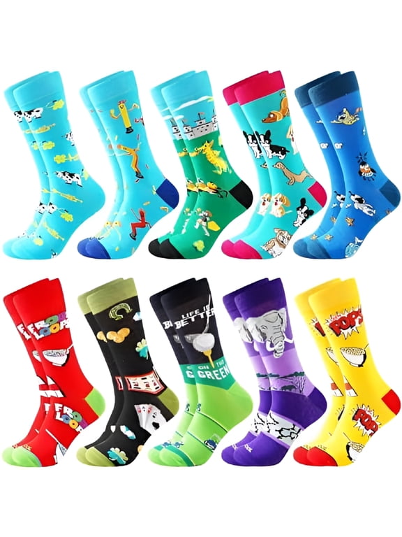 Men's Dress Socks Funny Fun Colorful Crazy Funky Crew Socks for Men Novelty Happy Cotton Fun Socks for Men Size 9-12