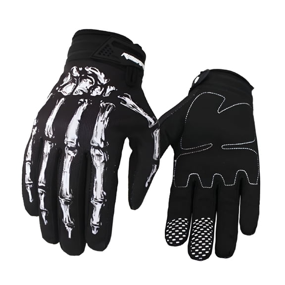 TELOLY Mens Cycling Biker Racing Motorcycle Mitten Polyester Skeleton Goth Skull Bone Full Finger Sport Gloves
