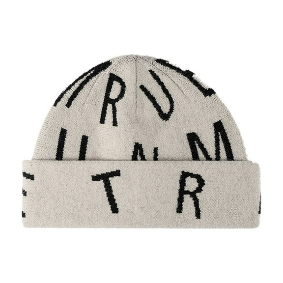 TELOLY Mens Hats,All-In-One Knitted Hat Beanies Hats Men,Letter Jacquard Intensification Bucket Hats for Men,Beige