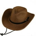 thumbnail image 1 of TELOLY Mens Hats,Summer Beach Wide Brim Sun Hat Cowboy Hat Men Fashionable Straw Hat Hats for Men,Brown, 1 of 4