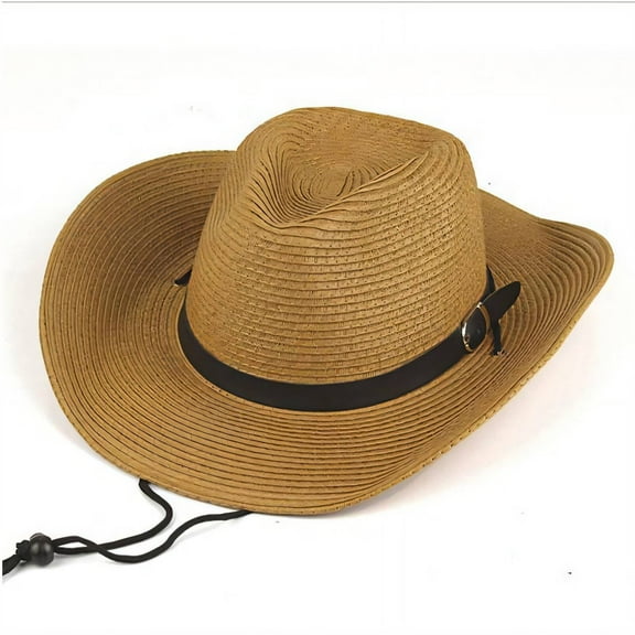 TELOLY Mens Hats,Summer Beach Wide Brim Sun Hat Cowboy Hat Men Fashionable Straw Hat Hats for Men,Khaki