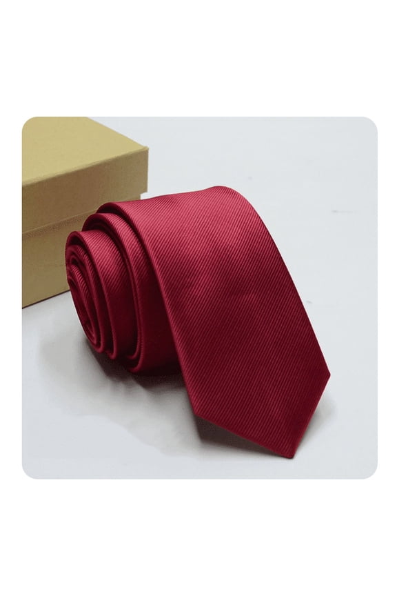 Mens Solid Polyester Textile Neckties Pure Color Neck Ties - Red Wine