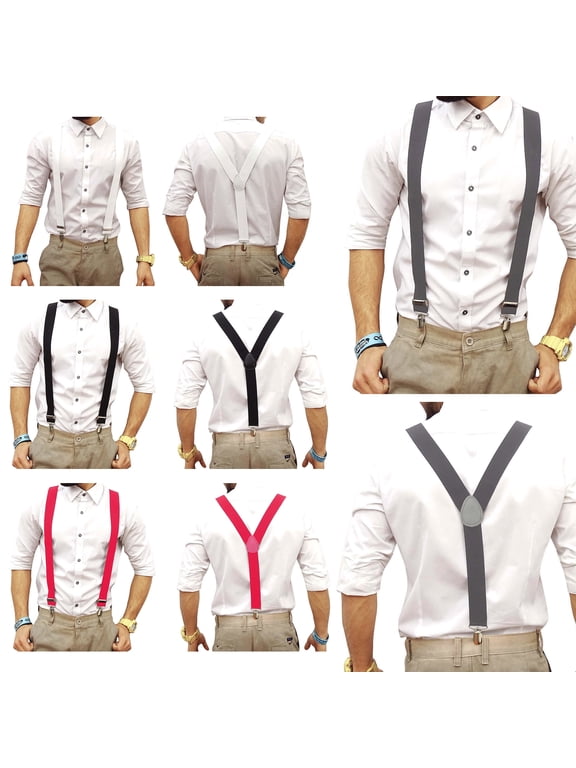 Mens Suspenders Heavy Duty Y Shape Braces with Strong Clips, Adjustable Elastic Work Straps for Suits, Trousers, and Casual Outfits