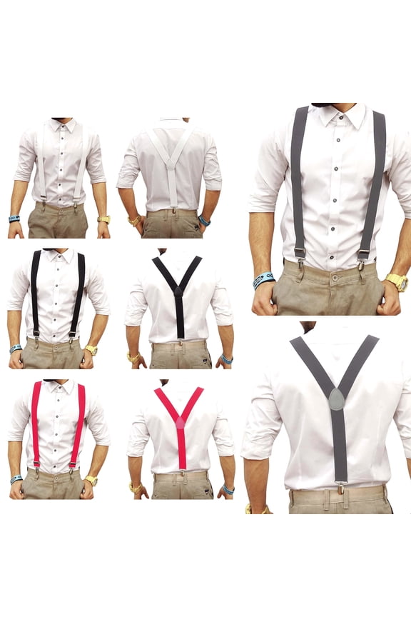 Mens Suspenders Strong Clips Heavy Duty Braces One Size Fits All Wide Y Shape