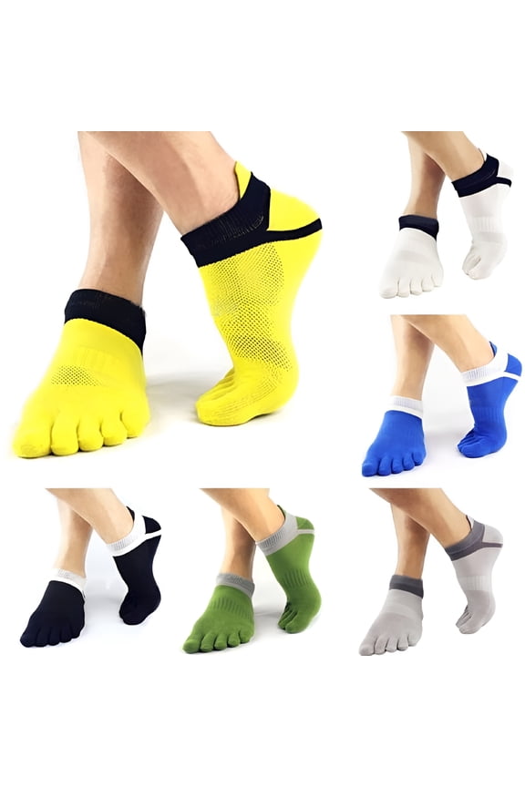 Mens Toe Socks Cotton Athletic Running Ankle Five Finger Crew Socks for Big Feet