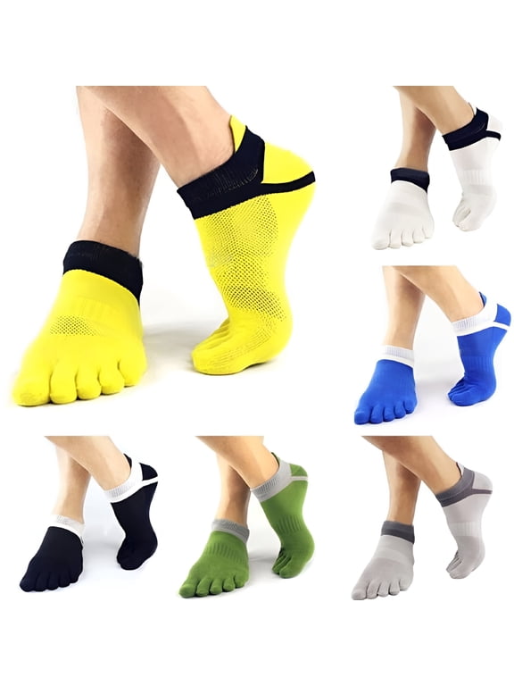 Mens Toe Socks Cotton Athletic Running Ankle Five Finger Crew Socks for Big Feet