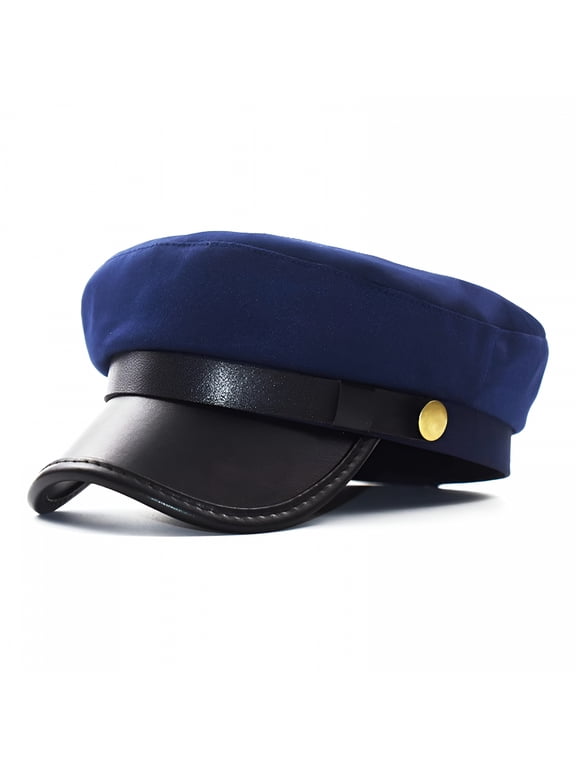 Mens Womens Newsboy Cap Yacht Captain Sailor Hat Cabbie Baker Boy Faux Leather Cadet Beret Captain Hat