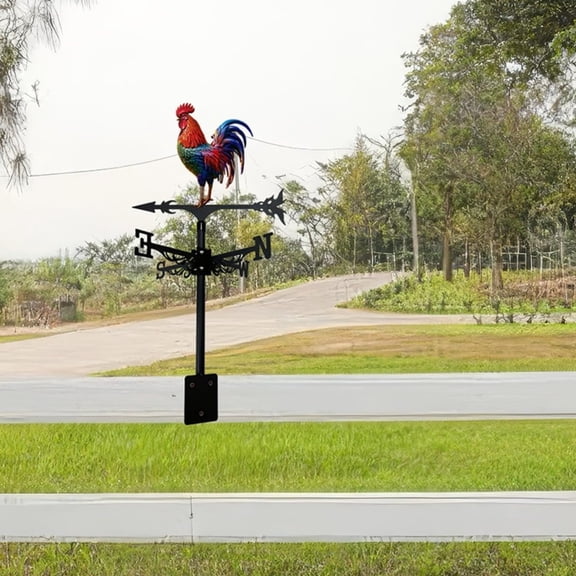 TELOLY Metal Rotating Iron Art Rooster Weather Vane Rooftop Villa Wind Direction Indicator Vintage Fits Weather Vanes for Sheds Yard Pavilion (T137) Rooster Weather Vane