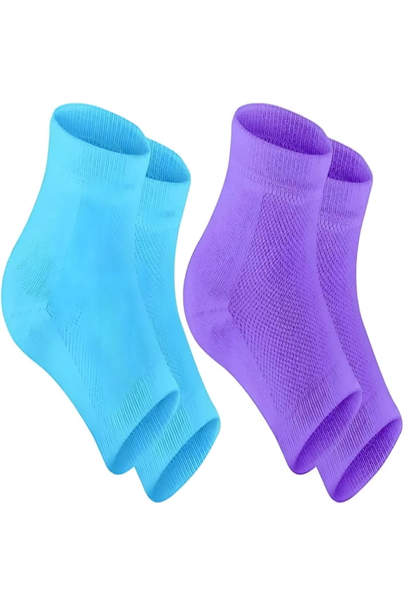 Moisturizing Heel Socks for Dry Cracked Feet Women (2 Pairs-Blue/Purple)