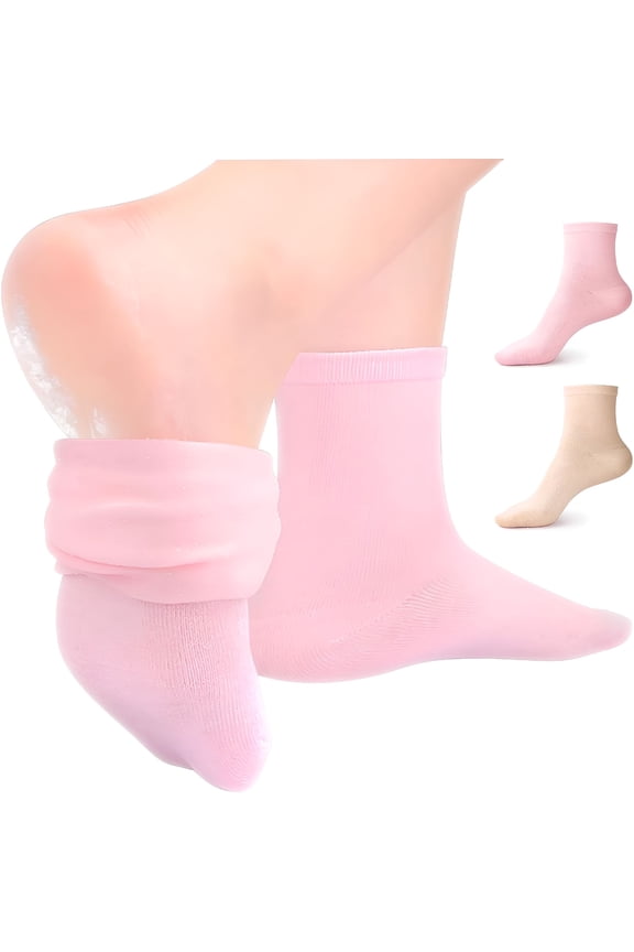 Moisturizing Socks 2 Pairs Ankle Above Silicone Socks for Dry Cracked Feet One Size Pink and Beige- Self Care Gifts for Women