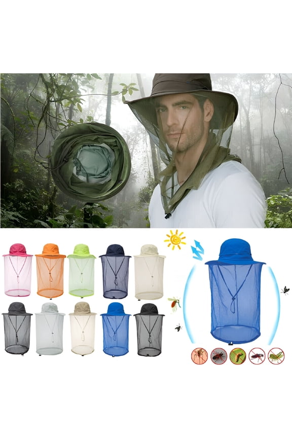 Mosquito Head Net Hat, Wide Brim Sun Hat with Mosquito Head Net for Outdoor Fishing Hunting Camping, Men Women Cap Away from Insect and Bug