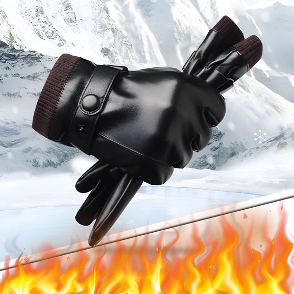TELOLY Motorcycle Gloves Leather Gloves For Men To Keep Warm In Winter Plush And Thick Windproof And Snowproof Gloves Cotton Gloves Winter Insulation