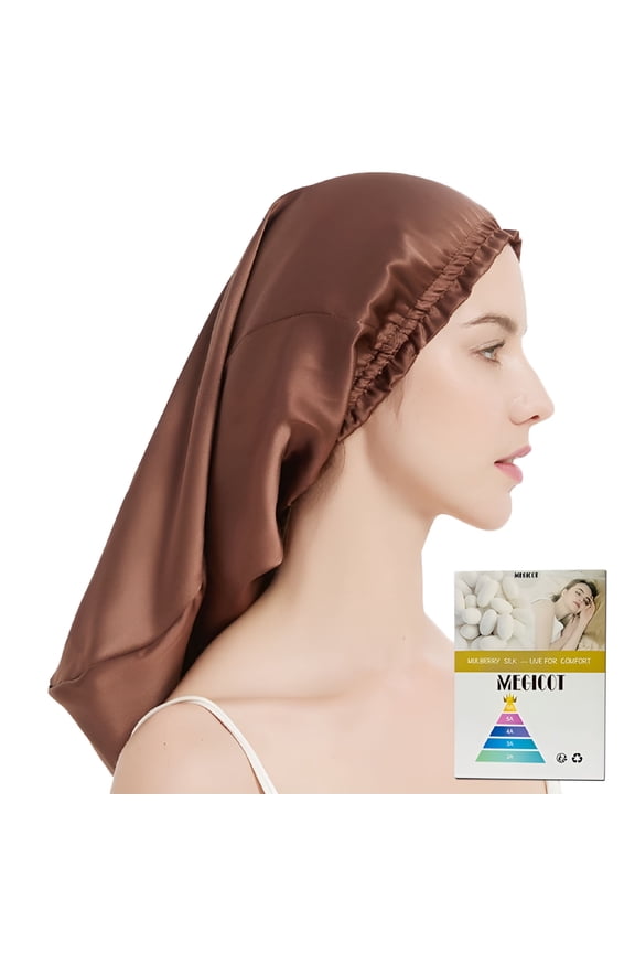 Mulberry Long Silk Sleep Cap, 20.47" Hair Care Bonnet for Long Natural Hair Curly Hair Care